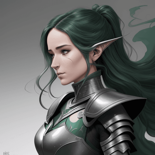 AI generated: a character in his armor, in the style of dark white and dark green, magali villeneuve, concise brus...