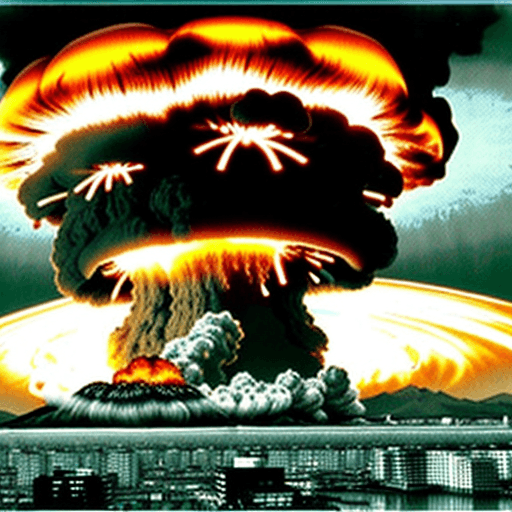 AI generated: Nuke going off in Japan creating a giant mushroom cloud with Hiroshima being destroyed.