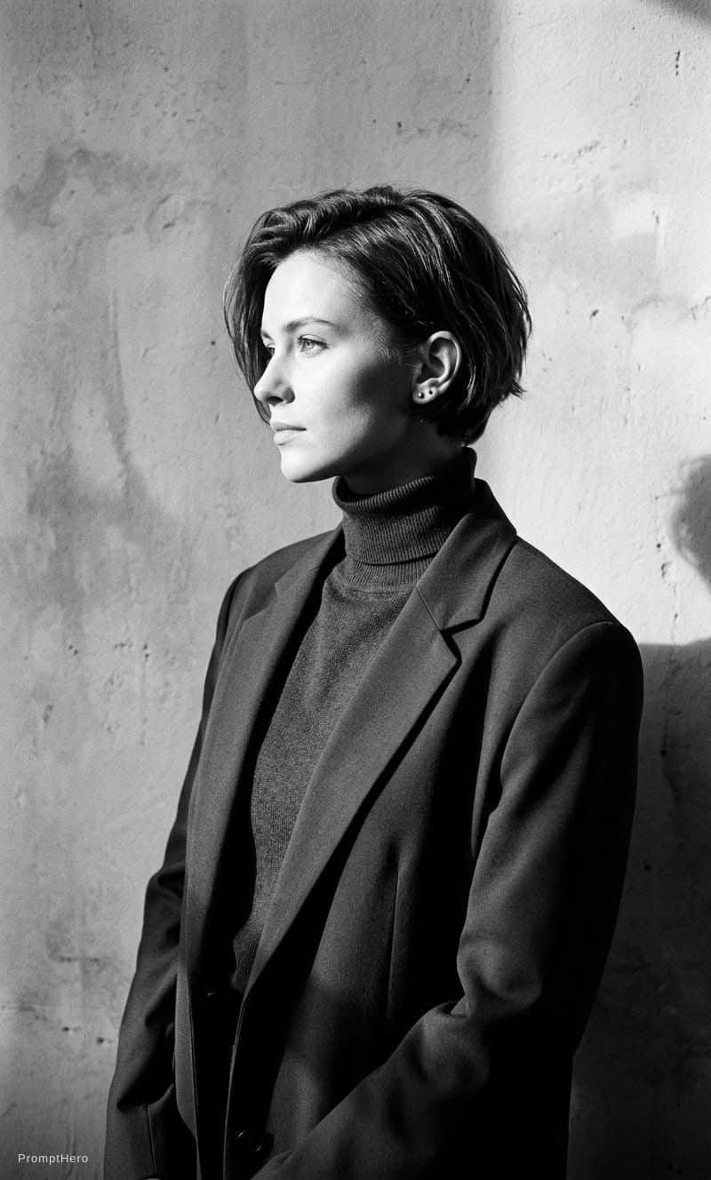 AI generated: a black and white photo of a woman with shadow., in the style of minimalist beauty, light bronze and...
