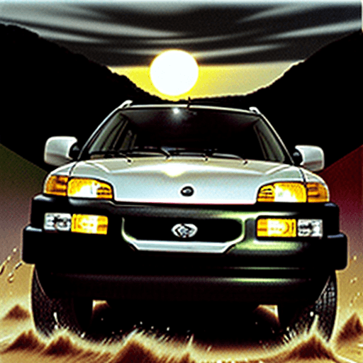 AI generated: carro tt, mitsubushi, pajero glx 2800, 1998, pneus largos, panorama africa, nascer do sol pálido, di...