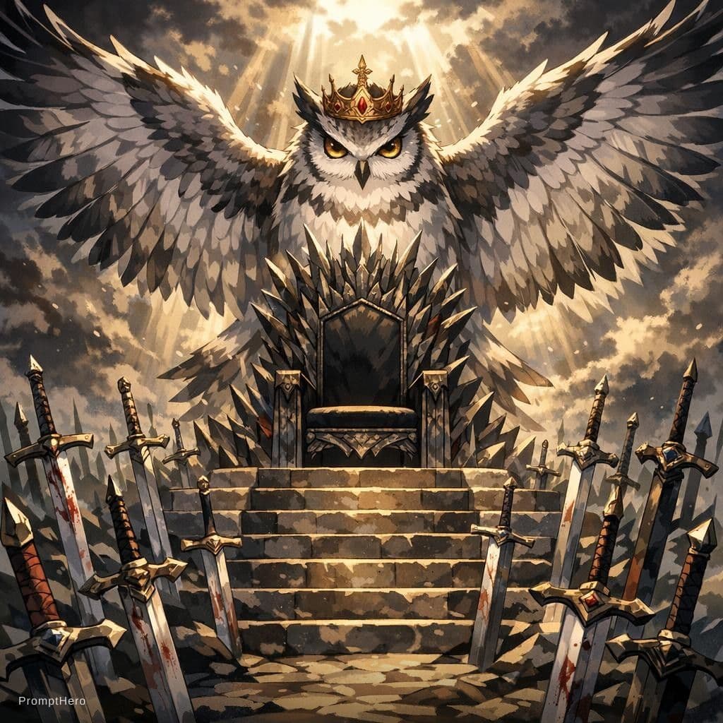 AI generated: Create A throne surrounded by many swords,The throne is empty,at the top of the stairs,empty,Swords ...