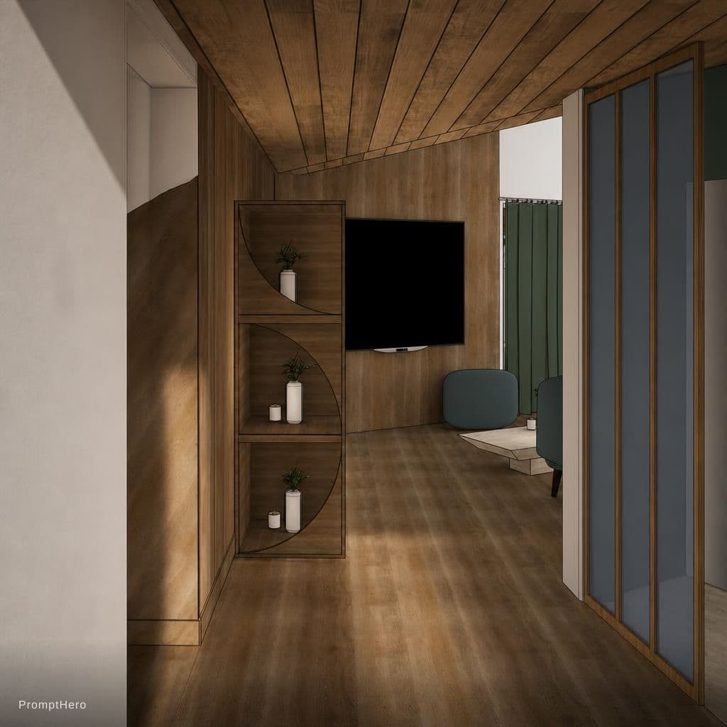AI generated: rend cette image réaliste sans trop, ne modifie aucune ligne, mobilier, texture, ajoute des ombres,