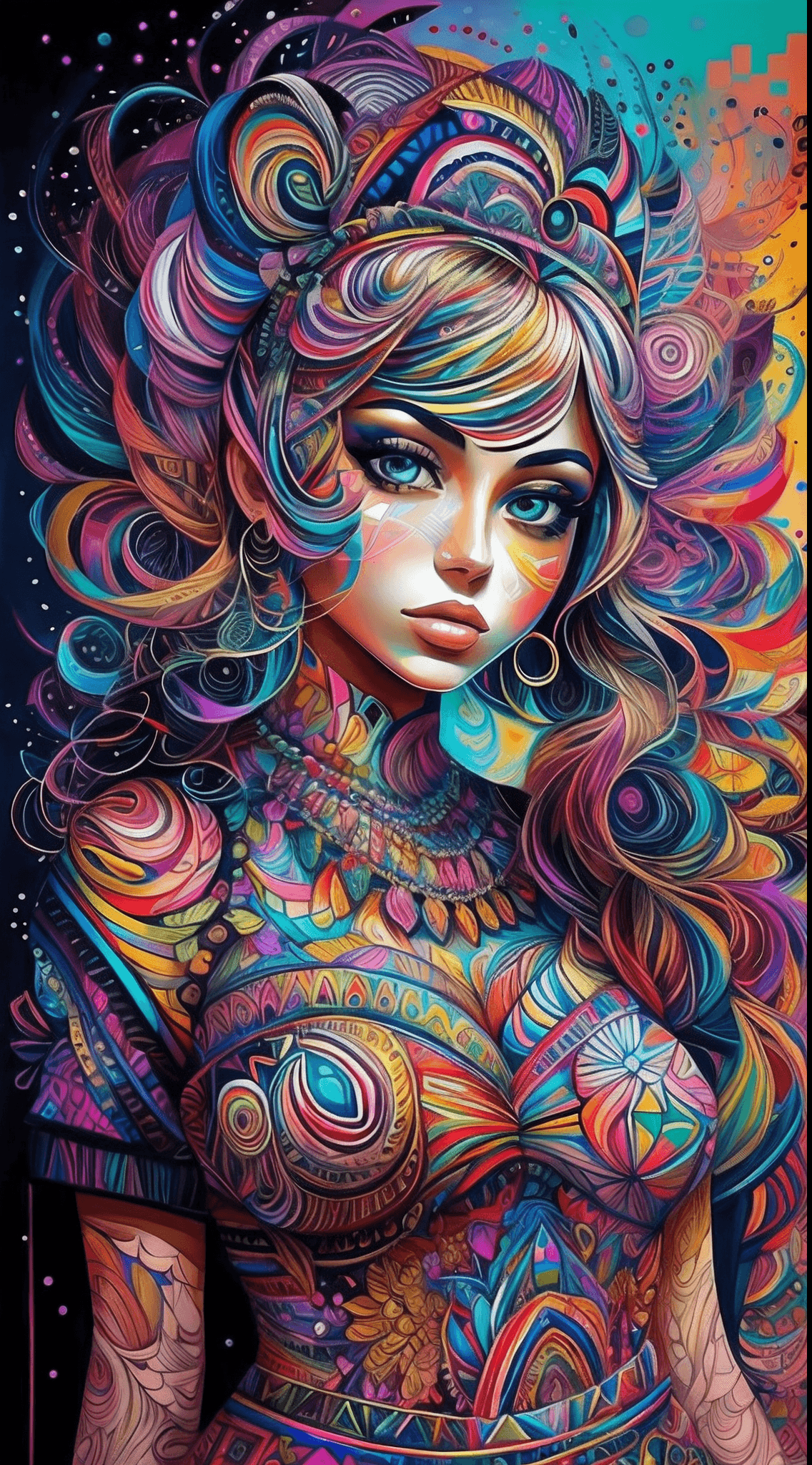 AI generated: Muro geométrico multidimensional, retrato, arte, Chibi, hermoso, Colorante,
Obras primarias, Calida...
