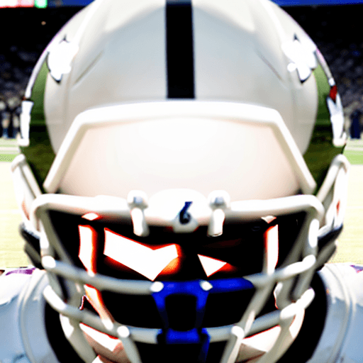 AI generated: front view of American football players, wearing white helmets, looking straight to the camera. Angr...