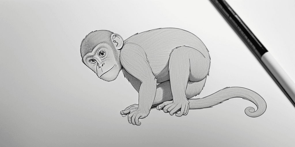 AI generated: monkey, black lines white background, clean simple line art, no background, clean coloring book page...