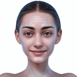 AI generated: young beautiful woman, smiling at camera, symmetrical face,   symmetrical eyes, white background, ex...