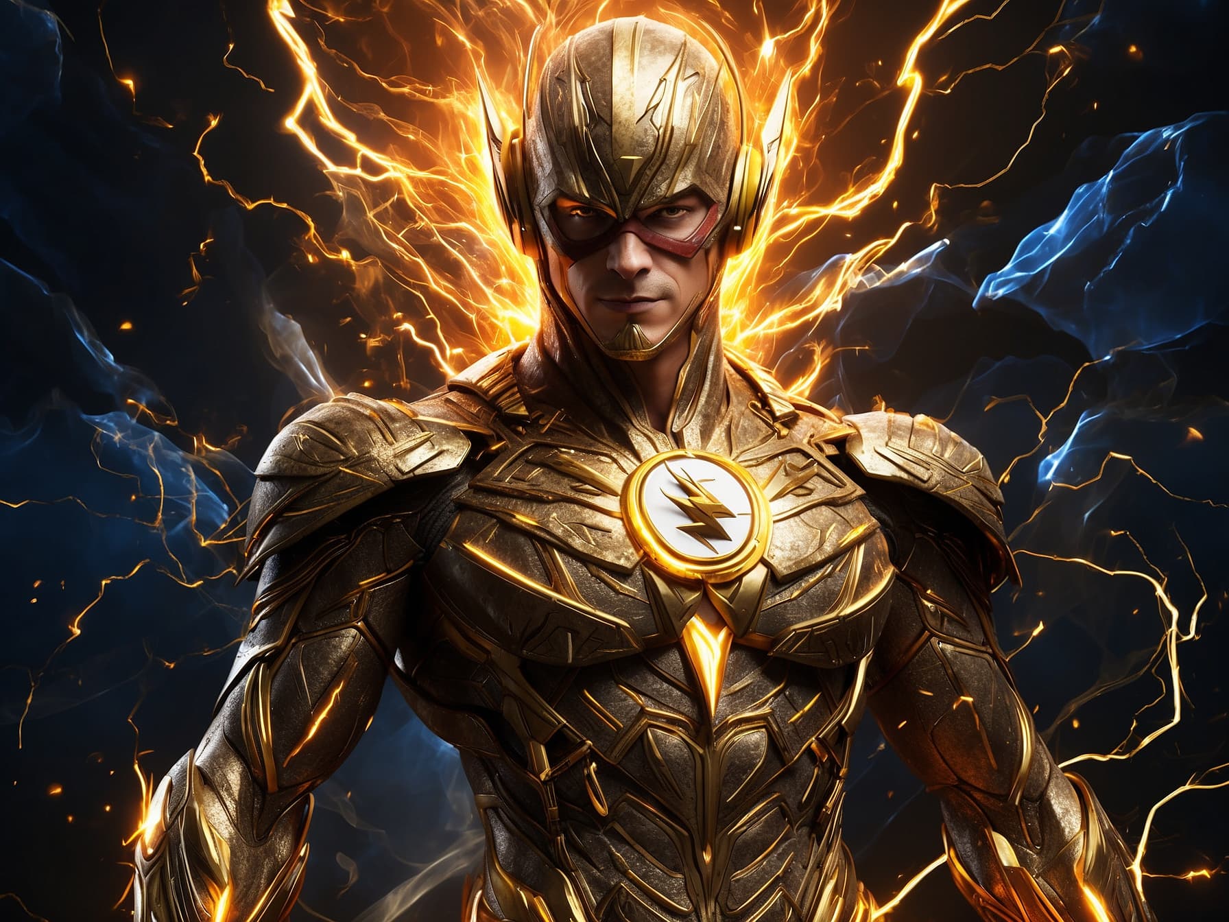AI generated: An electrifying artwork featuring The Flash transformed into a lightning-fast Pharaoh God, a true ma...