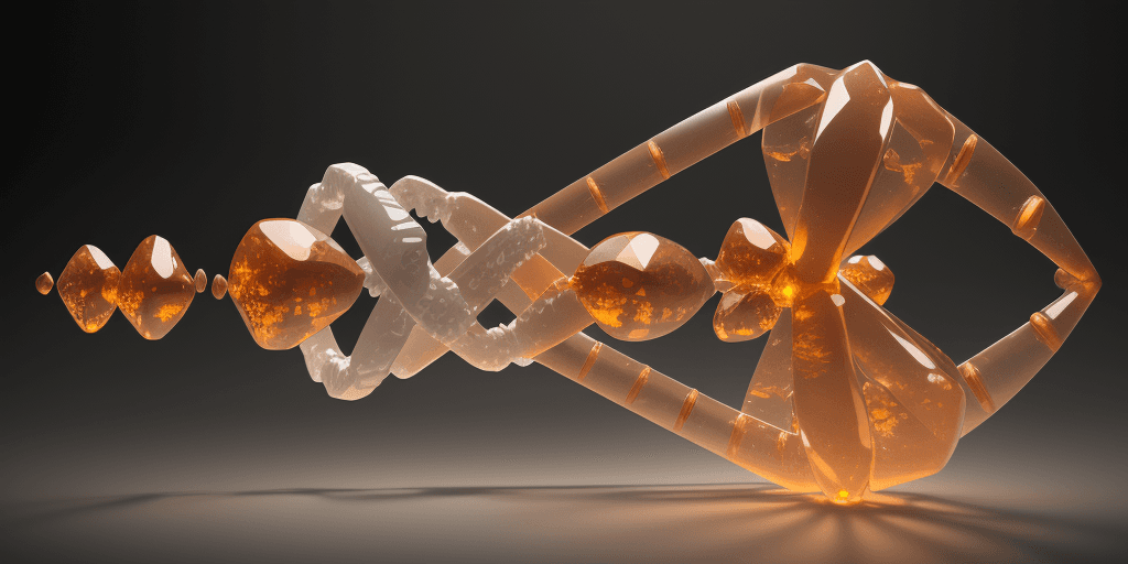 AI generated: render of a DNA molecule L shaped made of bones and amber, hyper realistic, 4k, artistic, ultra deta...
