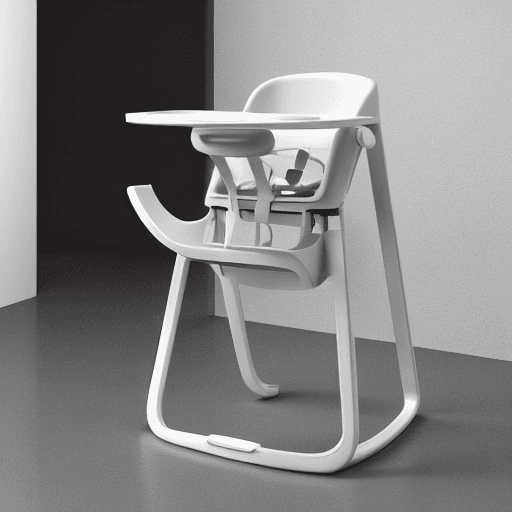 AI generated: fullview baby high chair, grogu pram, high-tech, product design render on white background octane 4K...