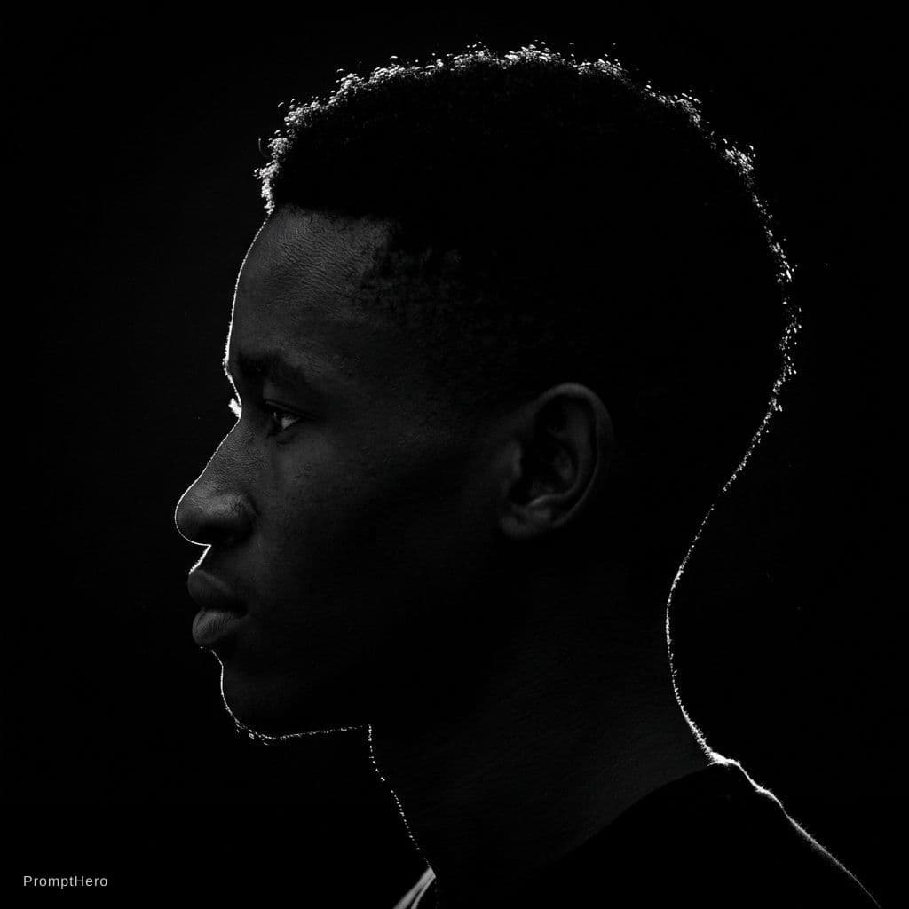 AI generated: A dramatic black and white profile portrait of a man, intense rim lighting, deep shadows, cinematic ...