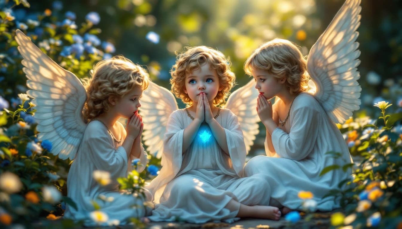 AI generated: in royal garden little angels with blue from greek mythology  in zen serenity 
,serenity,surrounded ...