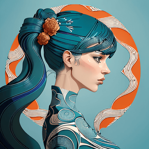 AI generated: Create an image of a woman's profile with a highly stylized and artistic interpretation. Her hair an...