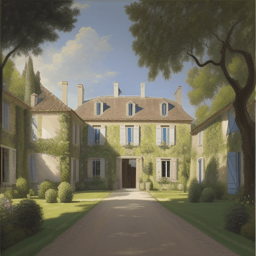 AI generated: Realism painting of a French Manor House in Provence, oil on canvas, in the style of Rembrandt, Euro...
