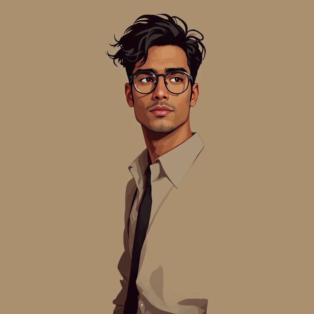 AI generated: Arcane artstyle. Tall Indian male, confident, intelligent. Golden skin, early 20s, lean. Black short...