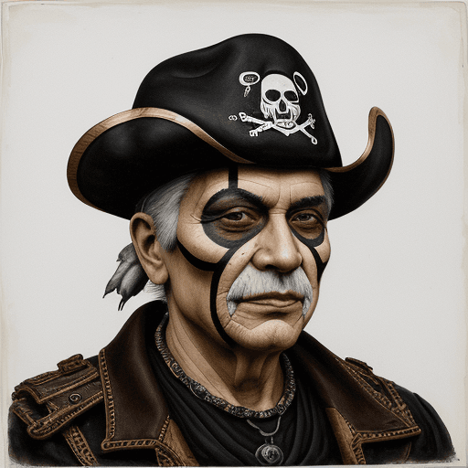 AI generated: portrait of an elderly man with painted face in golden brown with white outline, in the style of pir...