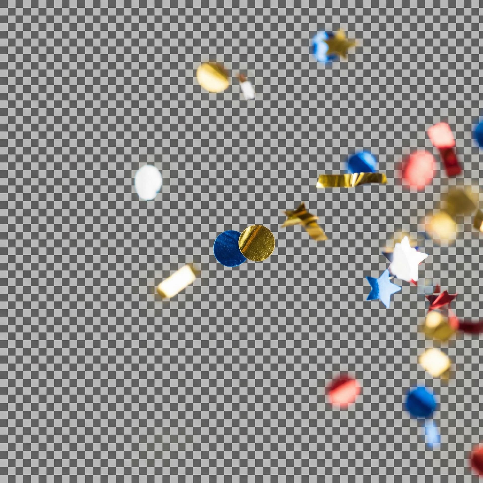 AI generated: confetti drops from top to bottom, fill frame. 85mm, shallow depth of fied. alpha channel for compos...