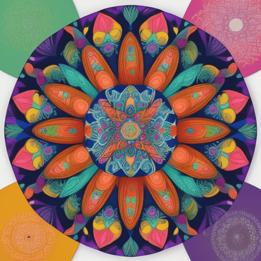 AI generated: Craft mandalas incorporating vibrant colors and unique patterns that will inspire feelings of happin...