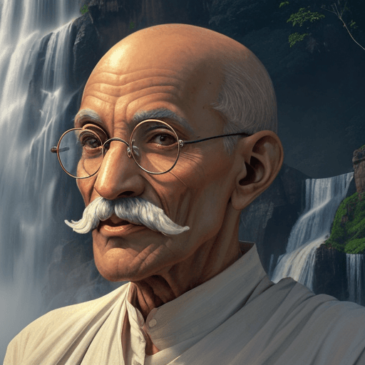 AI generated: Mahatma Gandhi Stunning visual photograph of an older, bald man wearing round clear glasses, which d...
