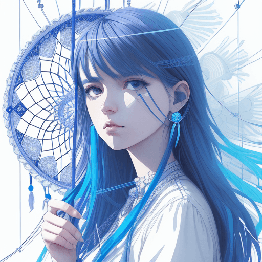 AI generated: Woman Dream Catcher, in the style of crisp neo-pop illustrations, sky-blue, nightcore, trompe-l'œil ...