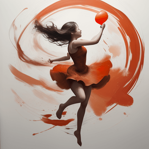 AI generated: a painting of a girl holding a red balloon, in the style of dynamic energy flow, beautifully texture...
