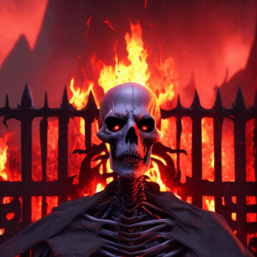 AI generated: High quality 3D portrait rendering of a Ghoul guarding the gates of Hell. Burning hellish skull, spa...