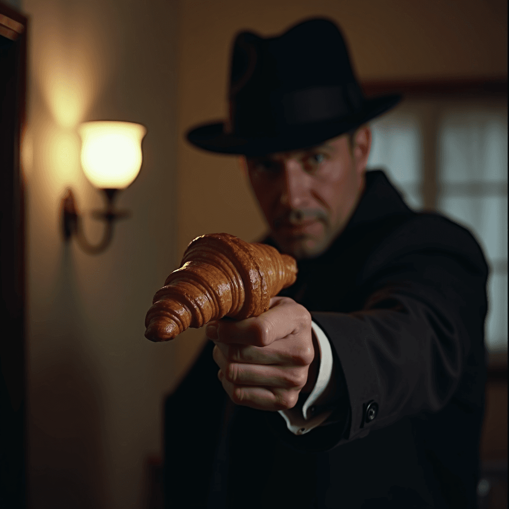 AI generated: a static and at the same time very intense scene from a noir movie of a detective in a fighting pose...