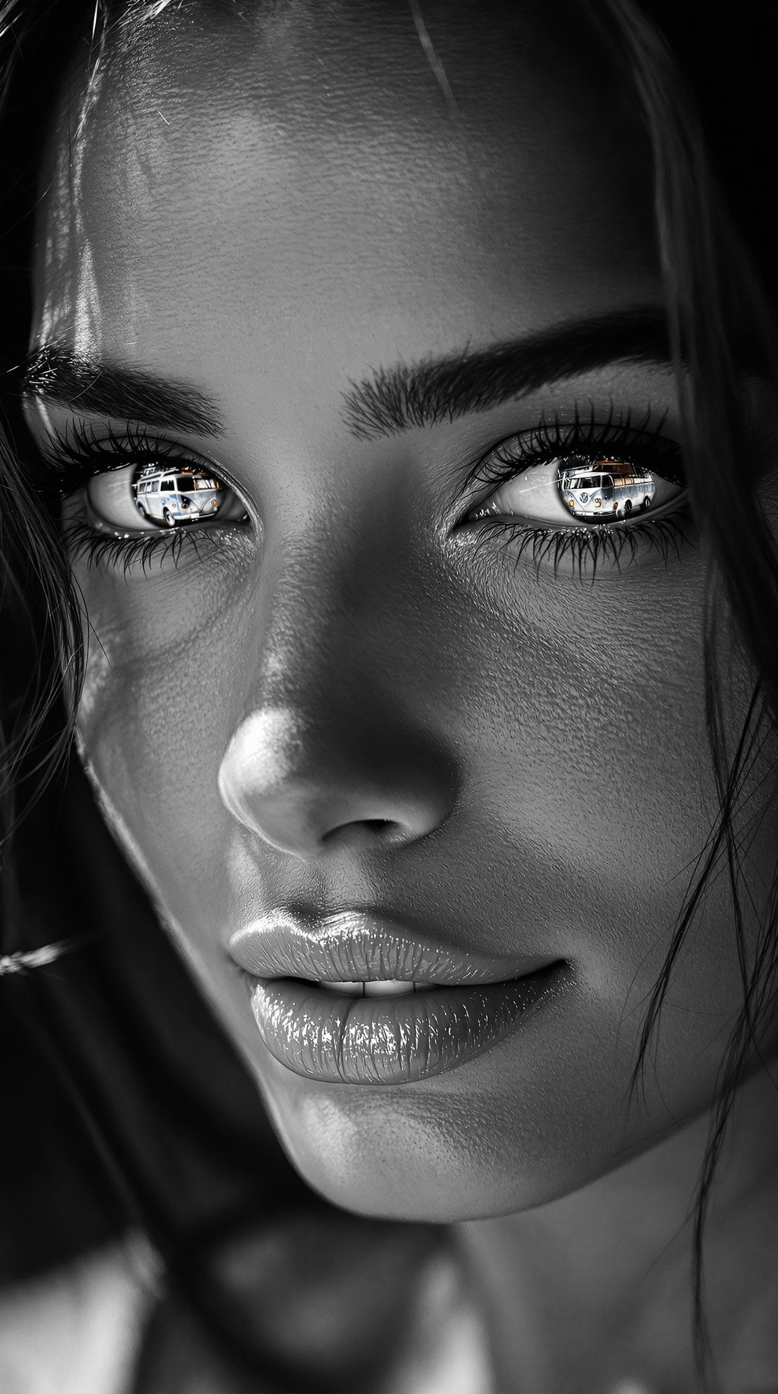 AI generated: a photo realistic, master black and white photo of a beautiful Brazilian, dark haired model's comple...