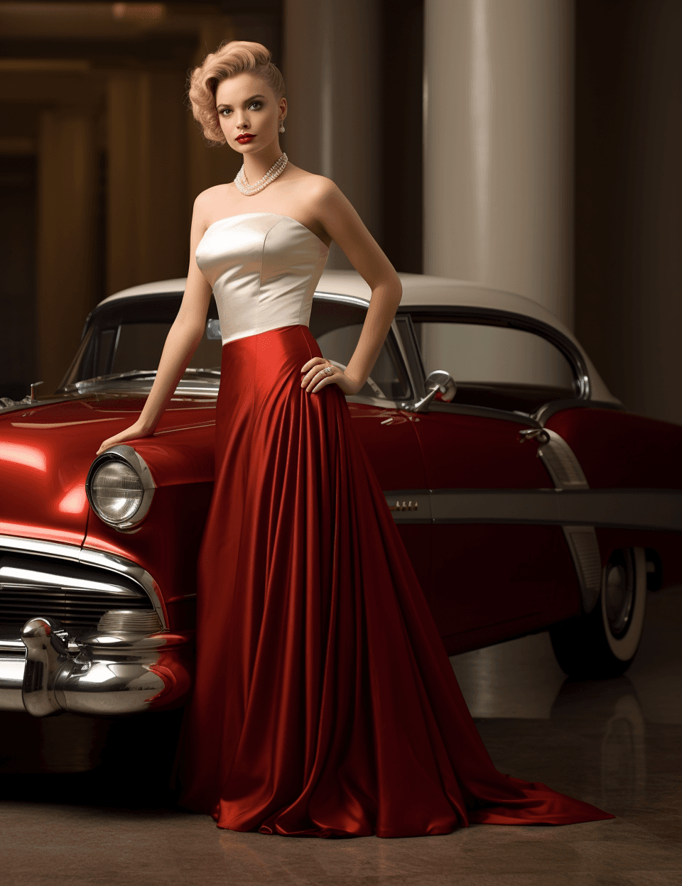 AI generated: emma patrick dress | oldsmobile jackson, in the style of classic hollywood glamour, dark white and l...