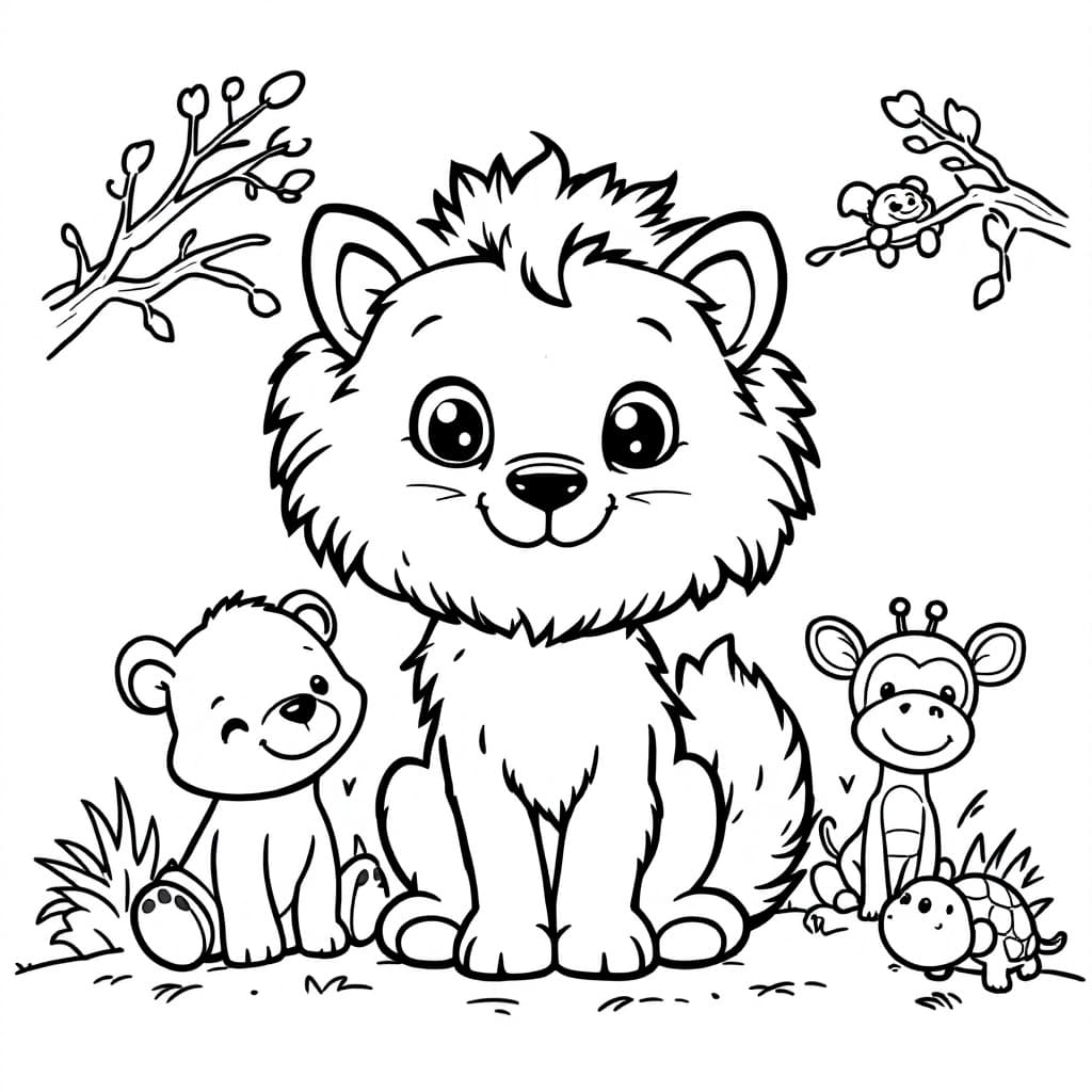 AI generated: A cute, cartoon-style Arctic fox designed for a children's coloring book. The Arctic fox has a **fri...