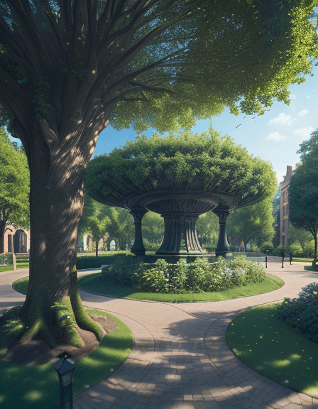 AI generated: public green area within a neighborhood 8k, intricate detail, photorealistic, realistic light, wide ...
