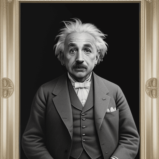 AI generated: High resolution Albert Einstein photo, his suit should be white with gold, it should look very impre...