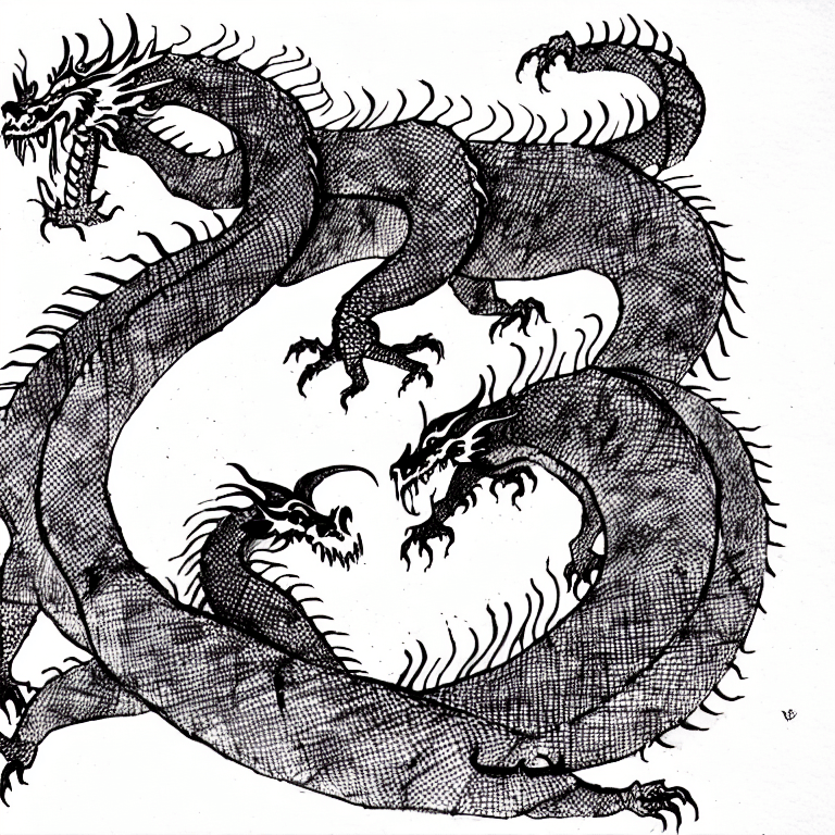 AI generated: defeat the dragon, ink illustrattion, scribble illustration, paranoid, annotated, messy, disorganize...