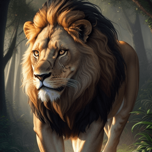 AI generated: Photo of a ultra realistic, powerful, majestic Lion with a mane made of fire, walking at night on a ...