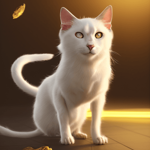 AI generated: robotic white cat, playing with an ass, blurred environment background,portrait, yellow sweter, shar...