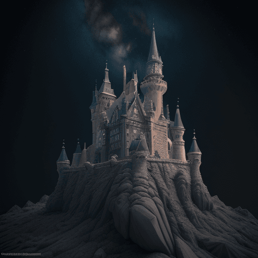 AI generated: insanely detailed 3d render, 8k, night sky, a low poly rock, scary castle, trending on horror movies...