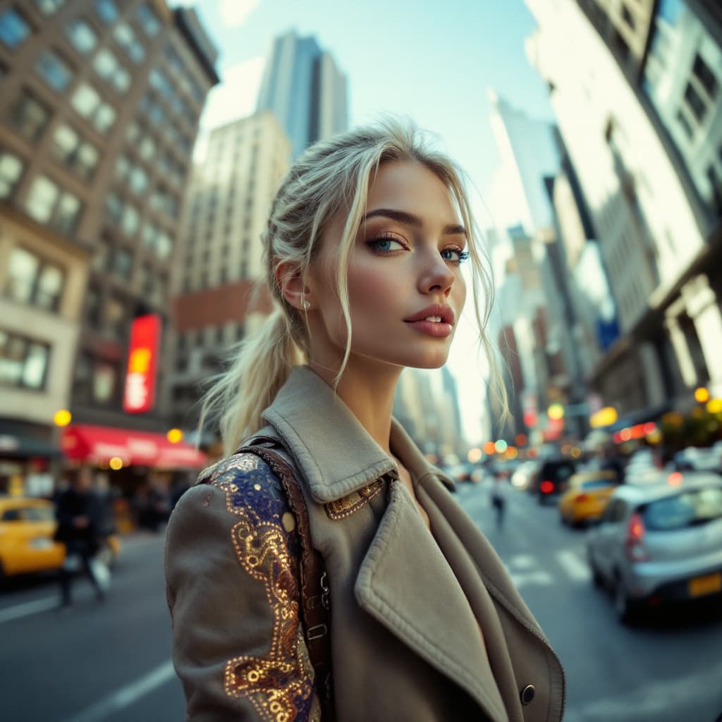 AI generated: Embark on a dynamic and fashionable journey as our supermodel, donned with a stylish blonde ponytail...