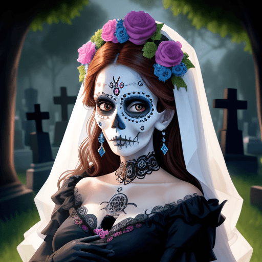 AI generated: una reina de los muertos en el cementerio