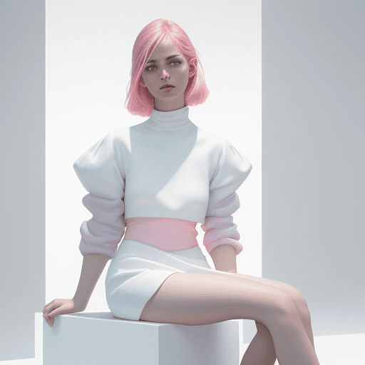 AI generated: Hyper realistic eye level ,ChromaV5, Realistic Vision, photo, a woman  model sitting on top of a whi...
