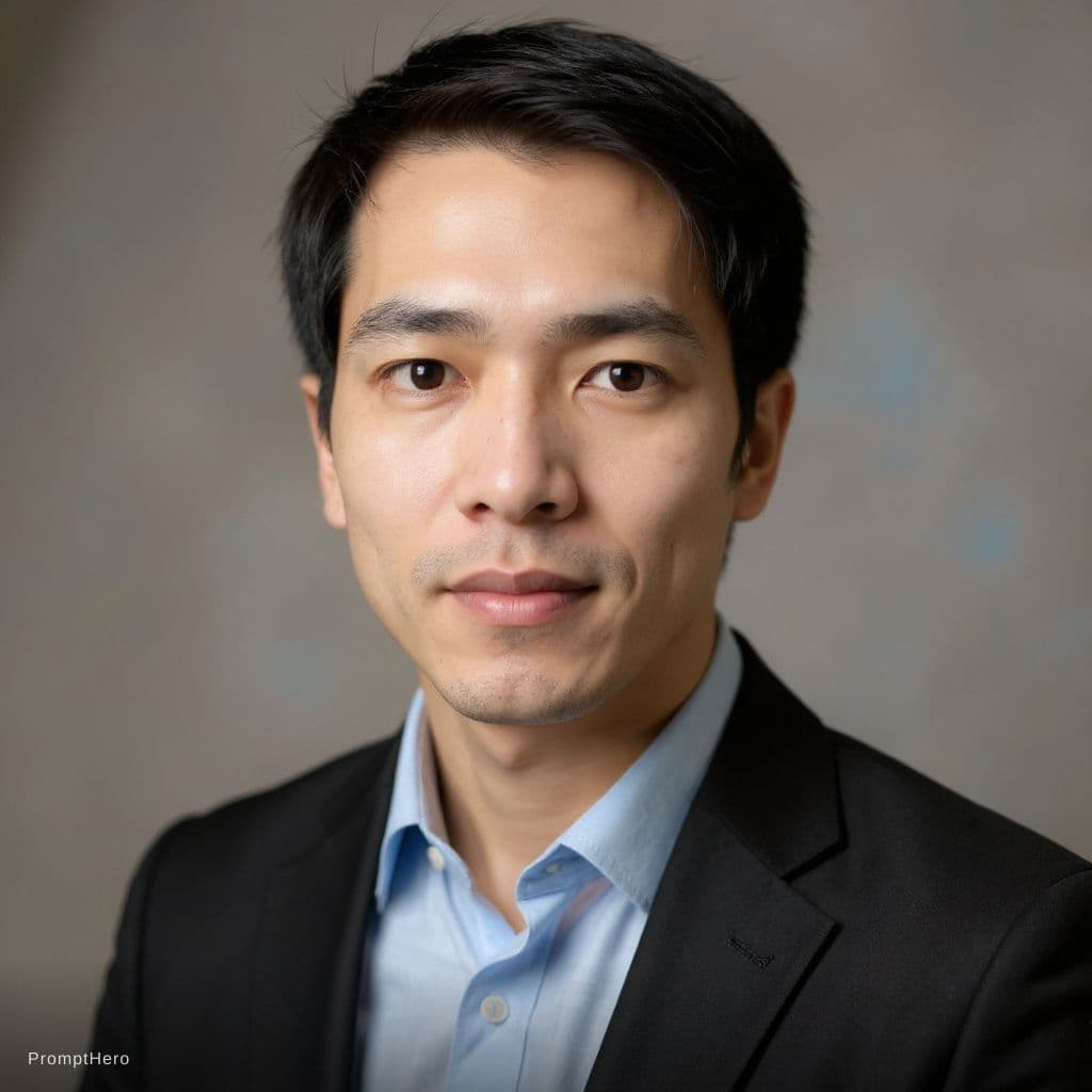 AI generated: professional corporate headshot of a confident young man, well-lit, neutral background, clean and sh...