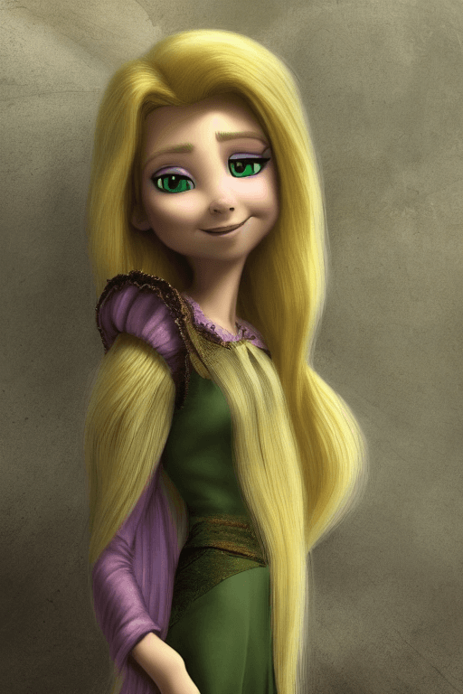 AI generated: cartoonish, best quality, masterpiece, green eyes, yellow hair, (Rapunzel:0.8), upper body
