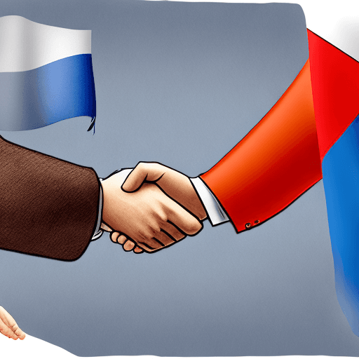 AI generated: An image of a Armenia shaking hands with Russia