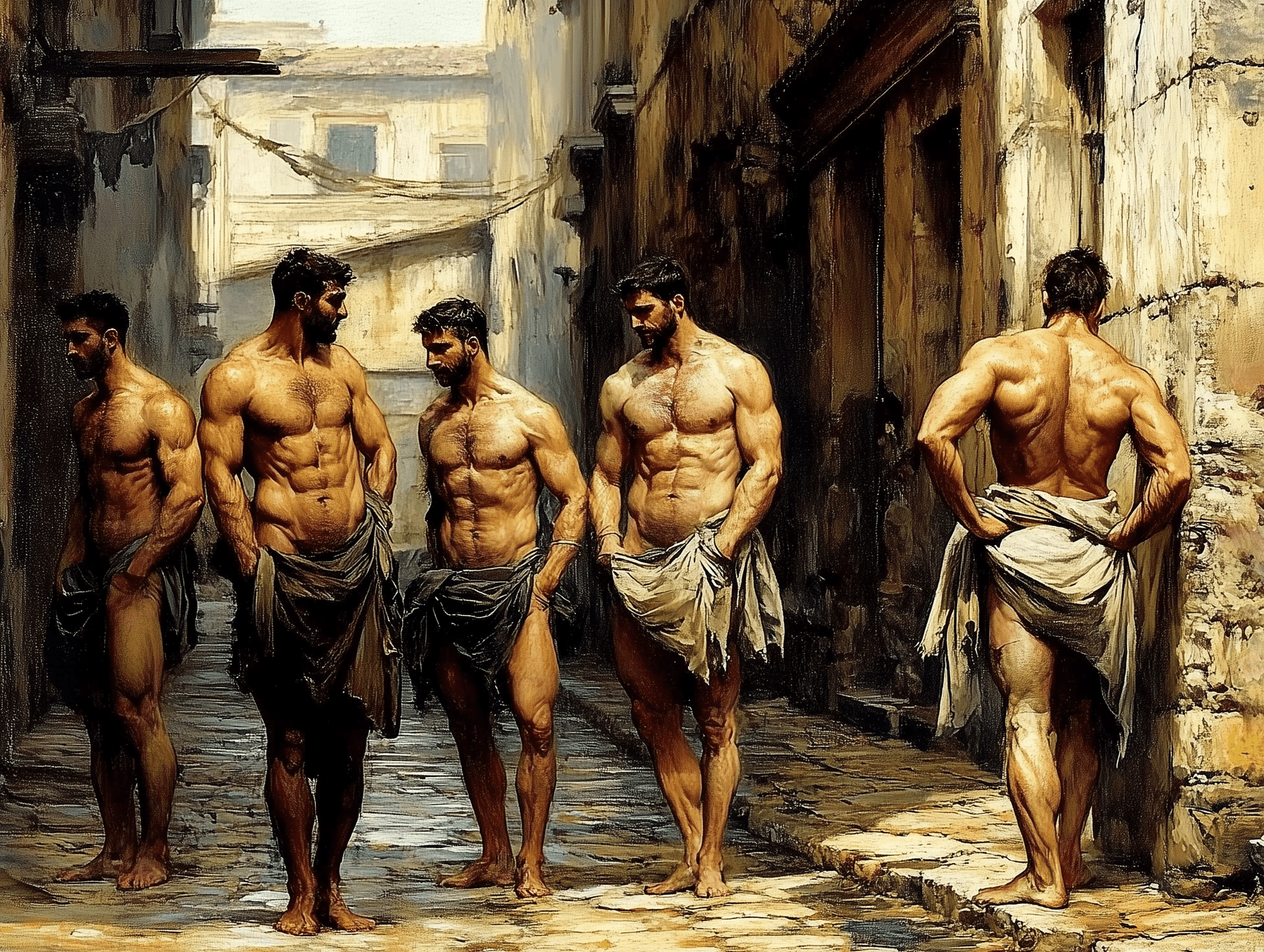 AI generated: Ultra-Wide Angle - Pull the camera very far back from subjects, ANCIENT ROME, ancient Roman streets,...