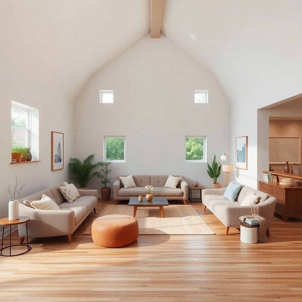 AI generated: High resolution photography interior design, dreamy sunken living room conversation pit, wooden floo...