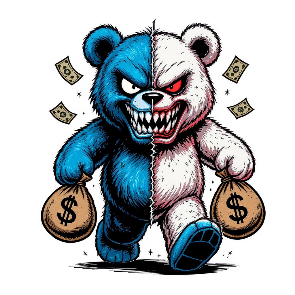 AI generated: Vector  design of a badass teddy bear walking forward in a dynamic pose, streetwear graphic style. T...