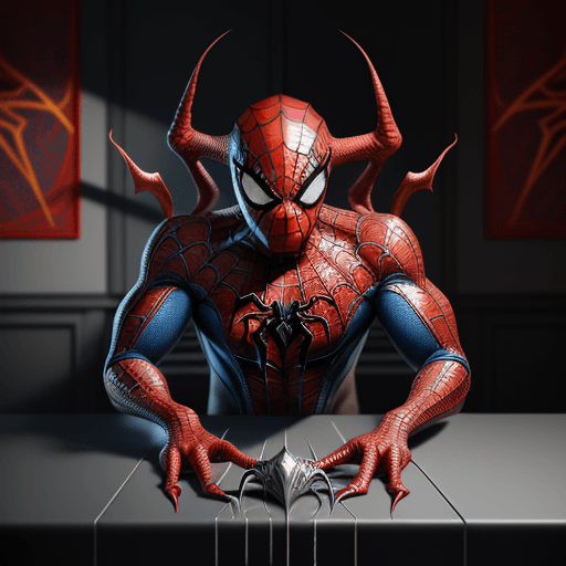 AI generated: Fish devil monster on the table with the design and character of spiderman The fish devil is gold an...