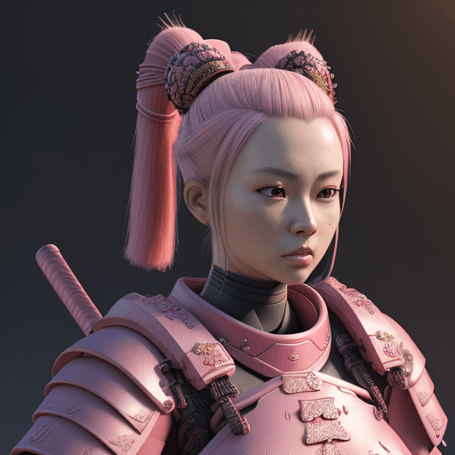 AI generated: 3d render, a women wearing pink samurai armours, close-up shot --ar 9:16 --ar style raw
