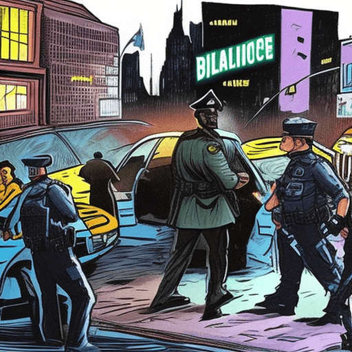 AI generated: policier qui est encerclé par les dealer a gotham city