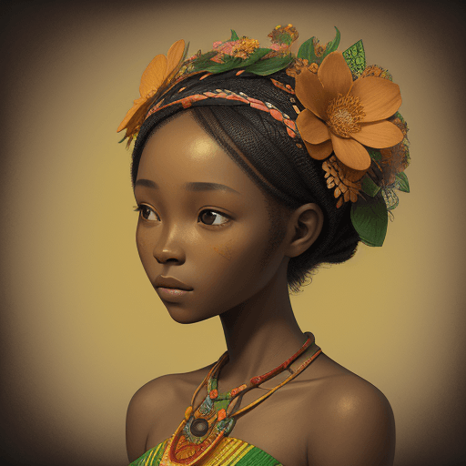 AI generated: A charming and beautiful 'African' lady with flowers in her hair, UHD, 3D, vivid bold colors,
Master...