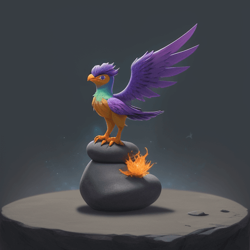 AI generated: Cute and playout phoenix with the style of unique yo, pixar like playing with a stone cylindar