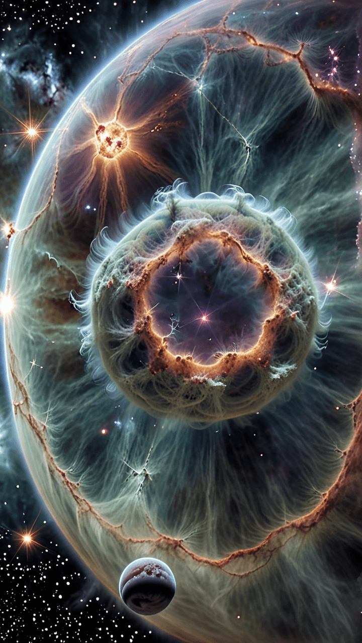 AI generated: A view of galaxies in a parallel universe where the known rules of nature do not apply. Fuzzy nebula...